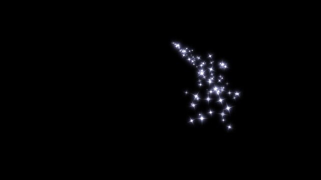 Luxury white sparkling star trail, magic fairy dust particle motion, glowing shimmer line effect, twinkling christmas sparkles, doodle stars overlay, black screen background, 4k video