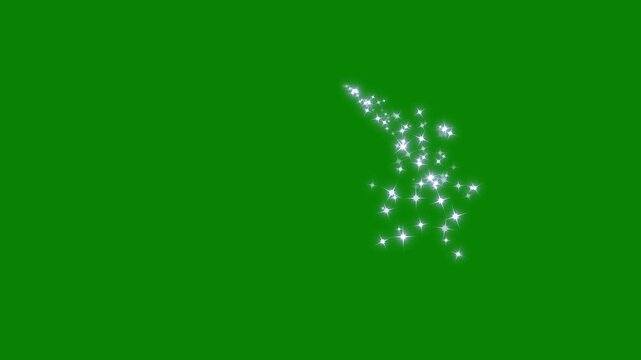 Luxury white sparkling star trail, magic fairy dust particle motion, glowing shimmer line effect, twinkling christmas sparkles, doodle stars overlay, green screen background, 4k video