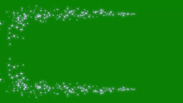 Luxury white glitter line trail animation, glowing fairy dust, magic star particles burst, twinkling shimmer motion effect, doodle stars path, green screen background, seamless 4k video