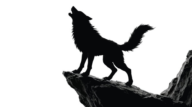 Majestic black wolf silhouette howling at night with sharp detailed fur textures and high contrast lighting