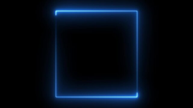 Blue neon square frame with smooth light sweep and subtle liquid distortion on transparent background seamless loop overlay Suitable for concert visuals festive branding design