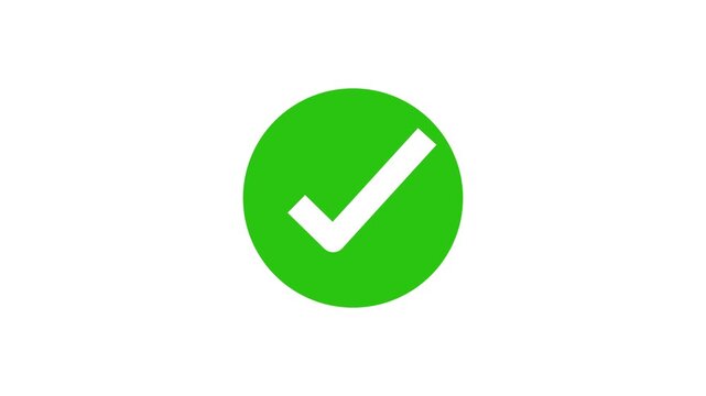 Animated reveal of a white checkmark icon in a green circle. Isolated on a white background.and 4k animation