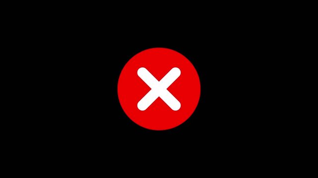 Animated wrong mark red icon appearing 4k video and animation