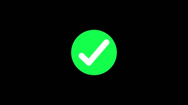Check mark on transparent background with alpha channel. approved tick mark icon, Check mark icon animation, right mark icon. Tick mark icon animation 4k