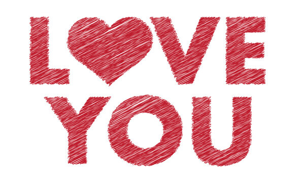 I Love You Red Hand Drawn Textured Typography