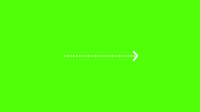 right arrow direction icon with dotted line animation on white background. dot arrows icon sign animated with alpha channel. Black straight arrows animation 4k