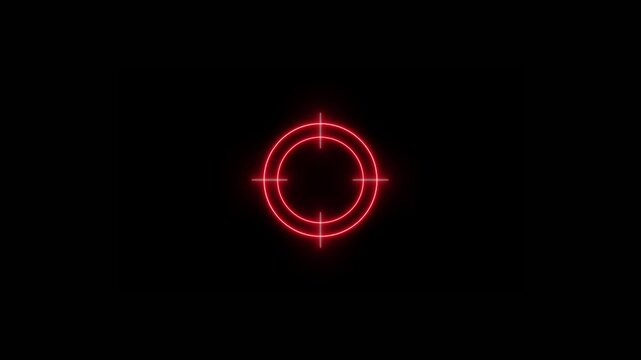 Glowing neon light target icon animation.Military target icon animation on black background. 4k video