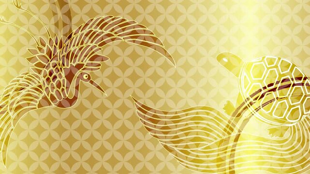 Golden Crane and Turtle Traditional Art 4K