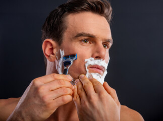 Closeup Wet Shaving Man.