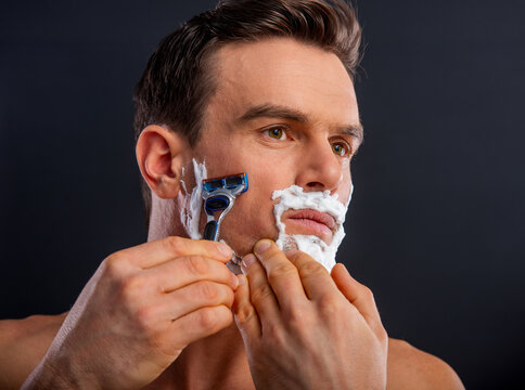 Closeup Wet Shaving Man.