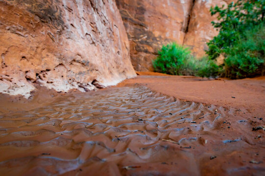 Water ripple patterns in desert sand at Fiery Furnace Utah