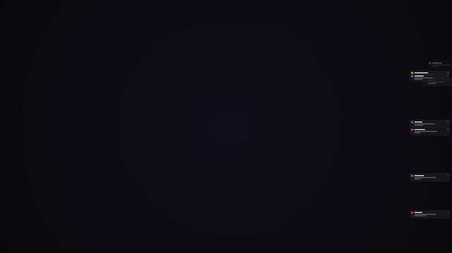 Minimalist dark interface with floating digital notification bubbles and sleek modern tech message icons