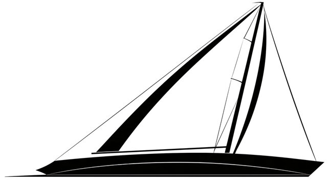 Isolated stylized illustration of a sailboat with mast, sails, and hull, clean graphic design