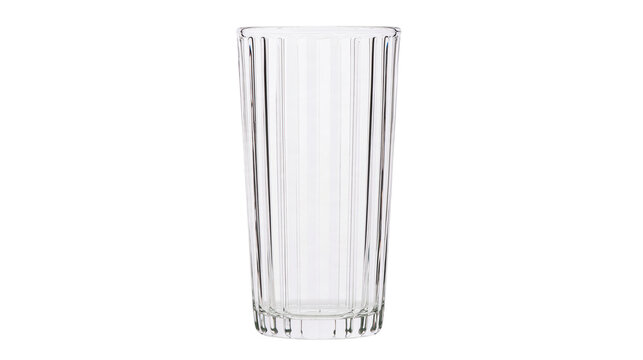 Isolated clear empty glass with elegant vertical ribbed texture for beverages and drinks, drinkware