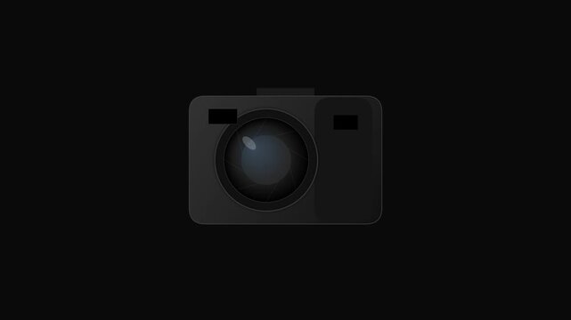 Sleek minimalist flat illustration of a black digital camera icon for professional photography projects