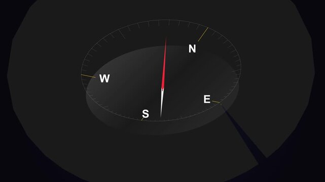Sleek digital navigation compass interface on dark background for high tech concepts
