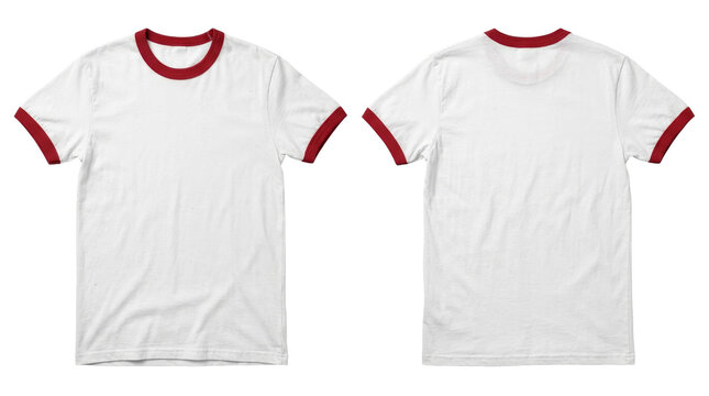 Blank white ringer t-shirt template with red collar and sleeve trim for apparel design display
