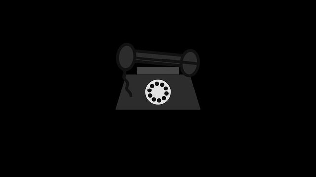 Vintage retro rotary telephone icon animation with minimalist flat design on black background