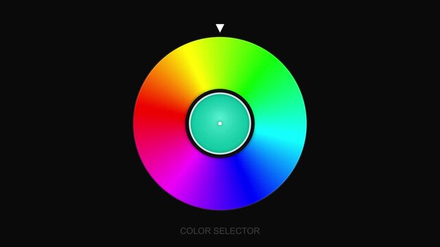 Professional digital color selector wheel user interface element for graphic design and video editing software