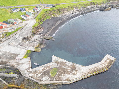 Aerial view of the harbor of Sumba in the Faroe islands