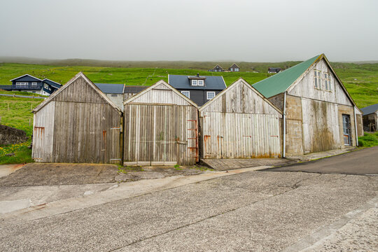 boat houses in village of Sumba on island of Suduroy in the Faroe islands