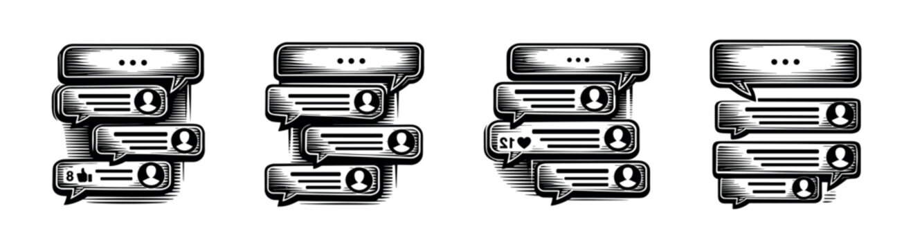 Vector illustration of social media comments chat bubbles in black and white design