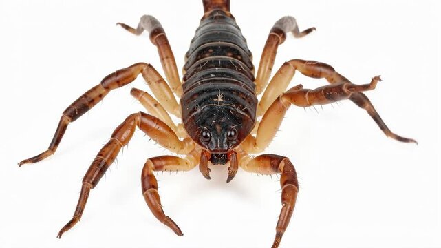 Top View of a Brown Scorpion on White Background