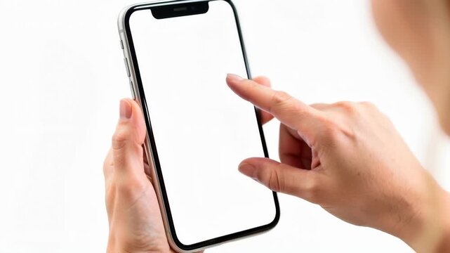 Hand Touching Smartphone with Blank White Screen