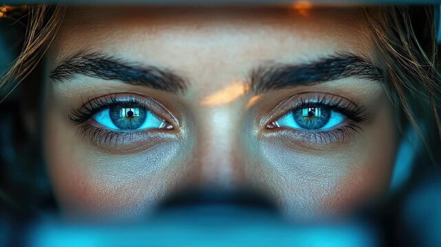Intense blue eyes staring through machinery