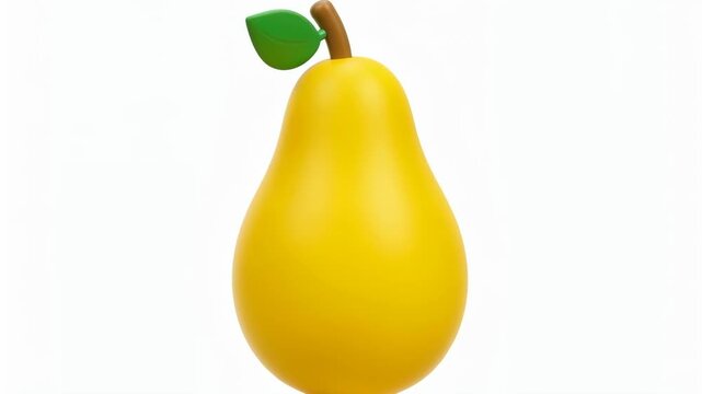 3D Render of a Yellow Pear with a Green Leaf on White Background