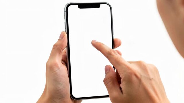 Close-up of a Hand Touching a Blank Smartphone Screen
