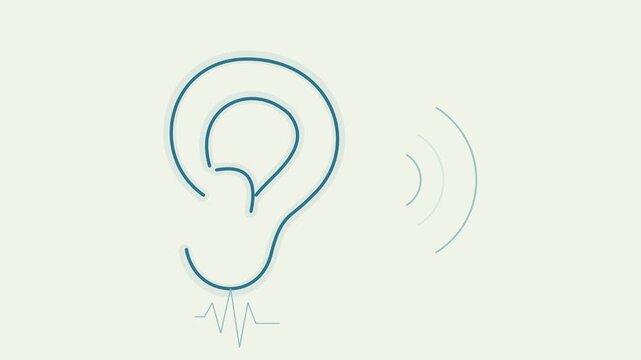 Ic&ocirc;ne d&rsquo;oreille anim&eacute;e avec ondes sonores rayonnantes pour l&rsquo;audition
