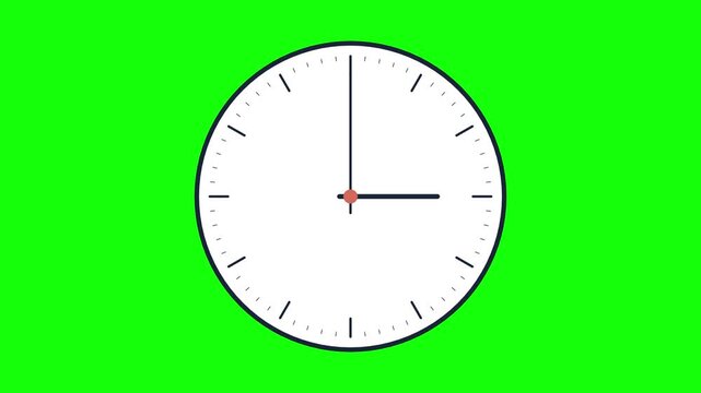 Horloge analogique anim&eacute;e montrant un cycle complet de 24 heures sur fond vert