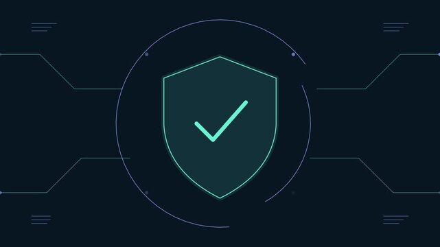 Bouclier de cybers&eacute;curit&eacute; lumineux avec coche et scanner HUD futuriste