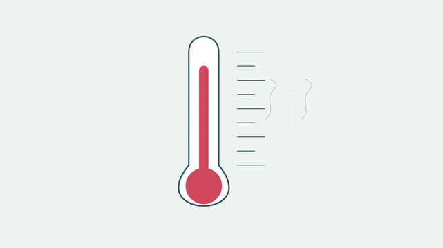 Thermom&egrave;tre anim&eacute; avec liquide rouge montant pour illustrer une hausse de temp&eacute;rature