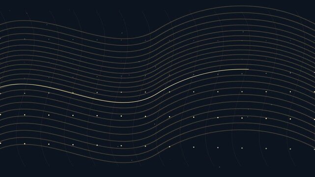 Vague de donn&eacute;es dor&eacute;e avec grille lumineuse et particules anim&eacute;es
