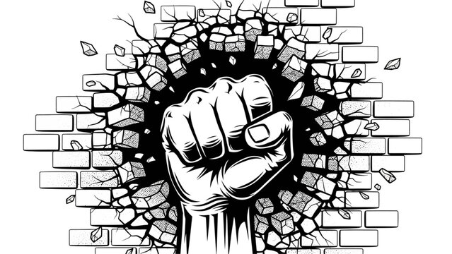 Fist Punching Through Brick Wall Illustration