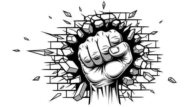 Fist Punching Through Brick Wall Illustration