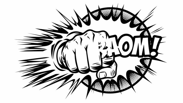Comic Book Style Punching Fist Illustration with Sound Effect
