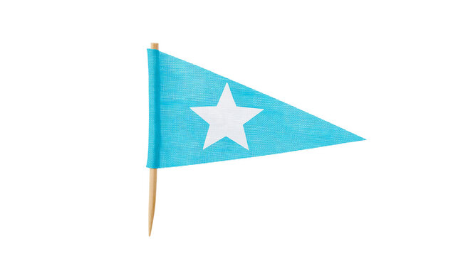 Isolated Somalia flag toothpick, national pennant with white star on a light blue background.