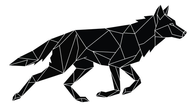 Geometric polygonal wolf silhouette on a white background a stylized animal illustration