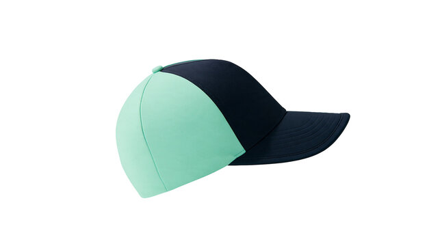 Isolated two tone baseball cap showcasing mint green front panels and navy blue back and visor