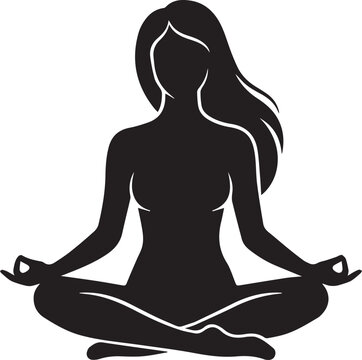 Black silhouette of a woman sitting in lotus pose practicing yoga and meditation vector