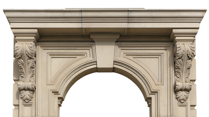 Isolated classic ornate stone archway detail with decorative acanthus leaf corbels © Ioana
