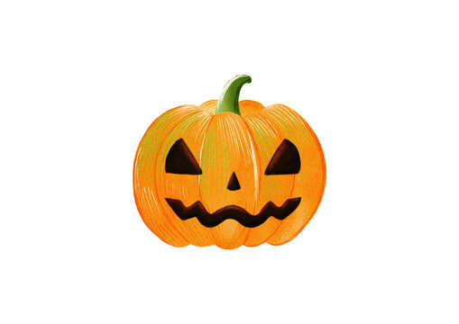Halloween scary pumpkin made in Procreate in Watercolor technique. PNG file. 300 DPI. Raster. RGB