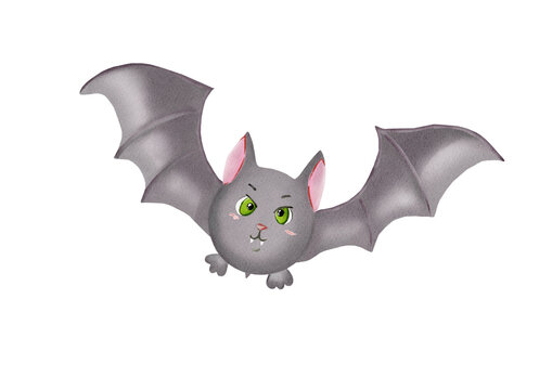 Vampire bat made in Procreate in Watercolor technique. PNG file. 300 DPI. Raster. RGB