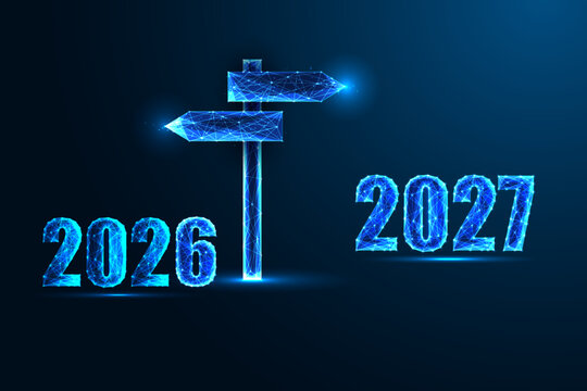 2026 to 2027 Transition and New Year Direction Concept with Signpost Arrows Change and Future Vector