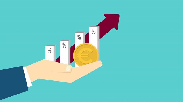 Financial Growth and Profit Increase Concept with Euro Coin, Percentage Bars and Rising Arrow