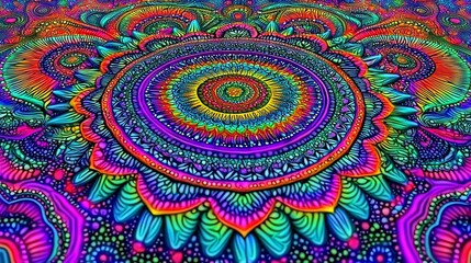 Fototapeta premium Vibrant Rainbow Psychedelic Mandala Pattern Background