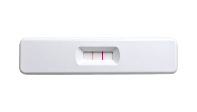 Pregnancy test result showing positive outcome with two pink lines on a clean white plastic medical diagnostic device&nbsp;